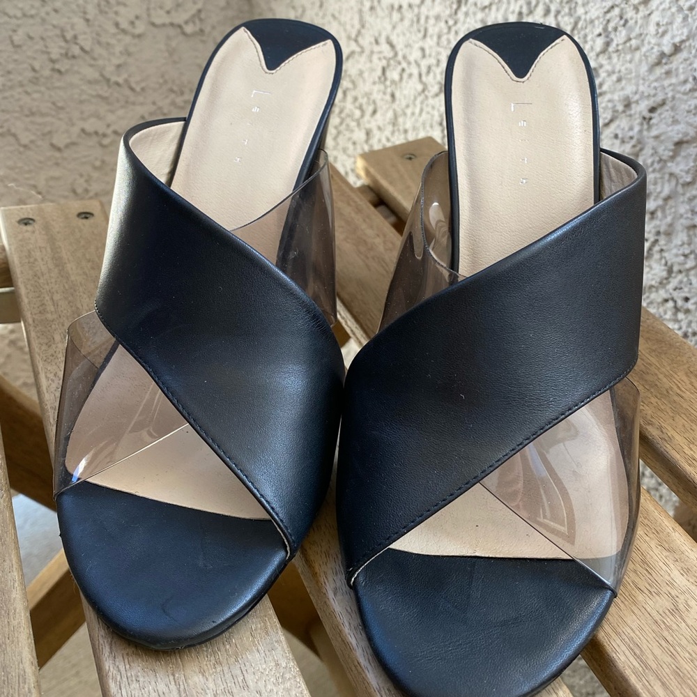 Leith Peep Toe Mules Black Size 8.5